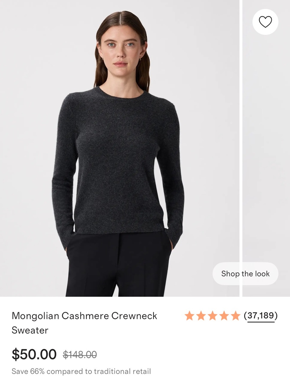 Quince Mongolian Cashmere Crewneck Sweater Cashmere Crewneck Gray XS